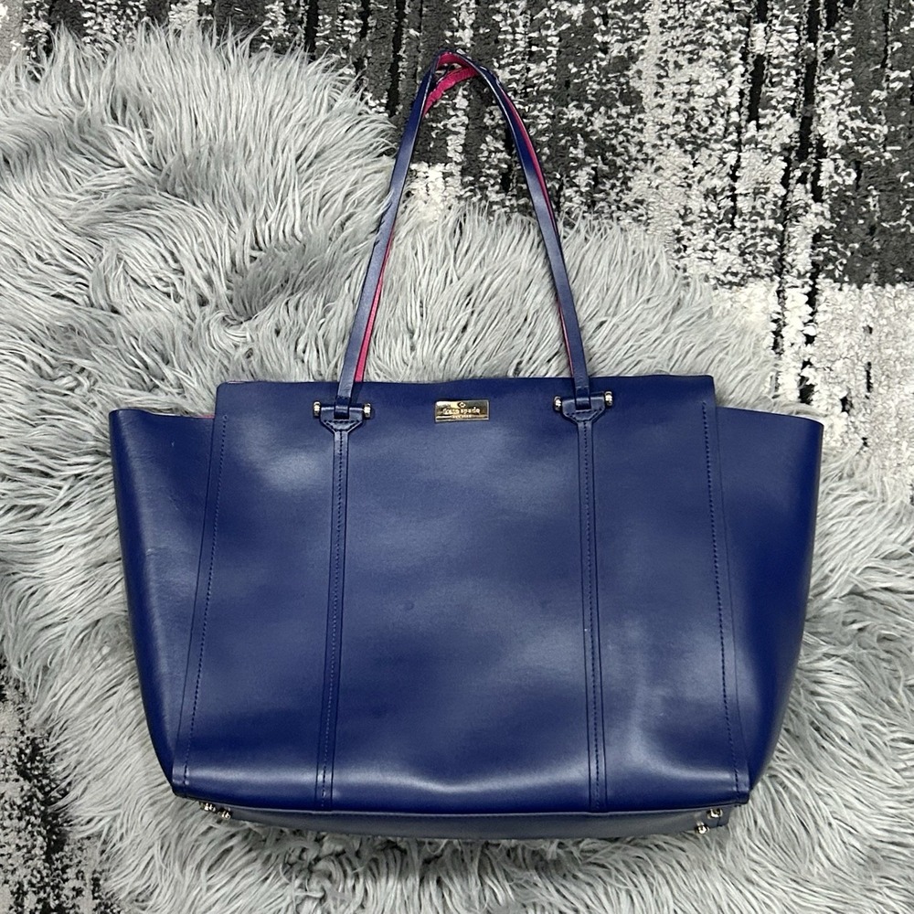 Kate Spade Arbour Hill Elodie Leather Tote Bag In Navy Blue With Pink Interior**